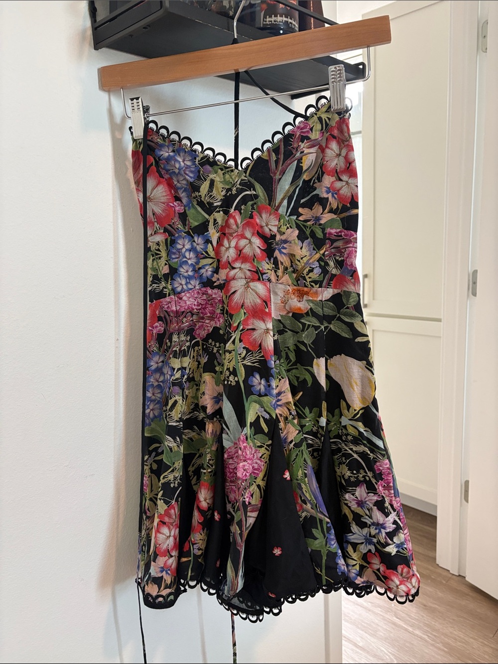Black Floral Strapless Fit-and-Flare Dress